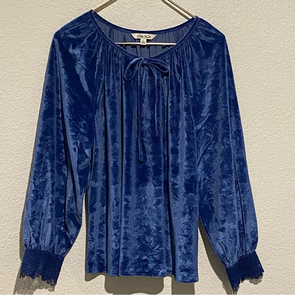 NWT Pioneer Woman Velvet Peasant Top. Blue. Size S L XXXL